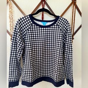 Draper James Navy and White Gingham Sweater
